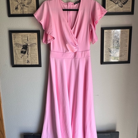 Pretty Garden Chic Dresses & Skirts - PRETTYGARDEN Pink Flowy Wrap Dress | Midi Length, V-Neck, Fit & Flare